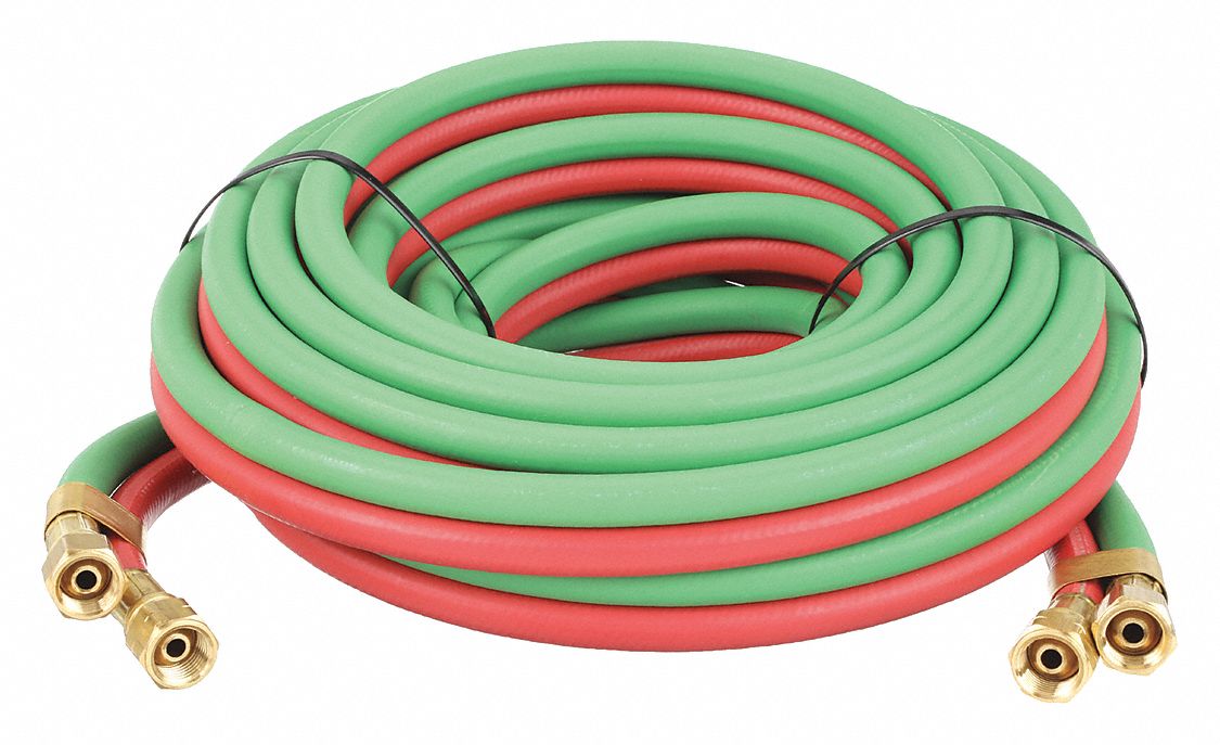 1/4 in Hose Inside Dia., Green/Red, Twin Line Welding Hose 2Z705