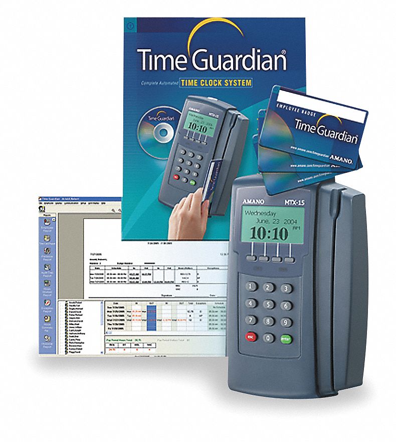 AMANO WallMount Card Swipe Time Clock, 8 1/4 inH x 4 1/4 inW x 2 1/8