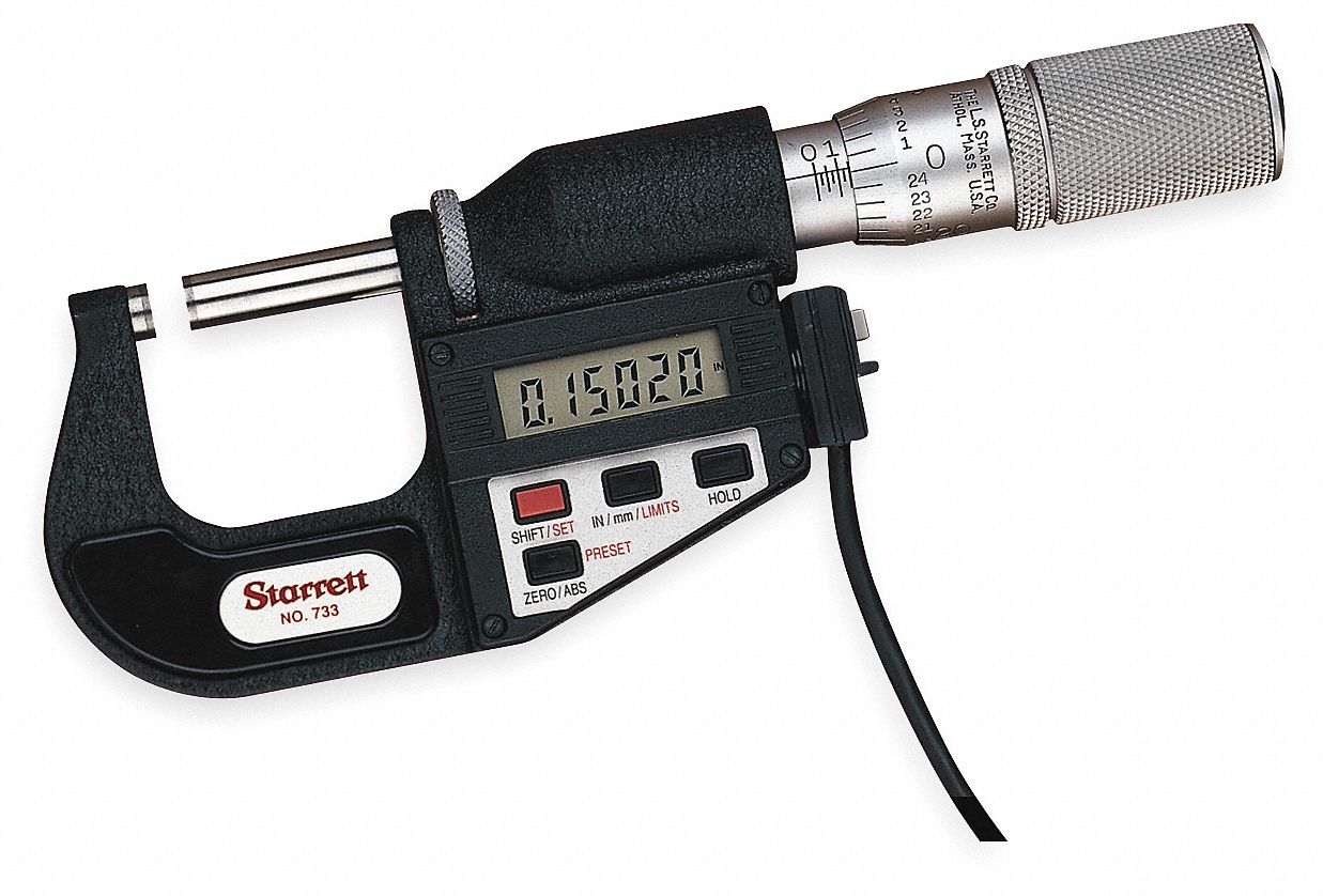 STARRETT Friction Thimble Electronic Digital Micrometer, 0 to 1/0 to 25