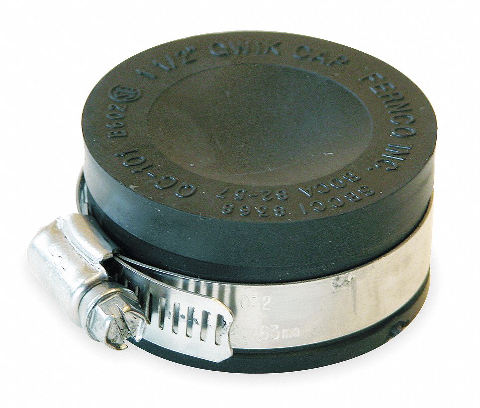 GRAINGER APPROVED Round End Cap PVC, 1 1/2 in For Nominal Pipe Size, 1 1/8 in Overall Lg, 1