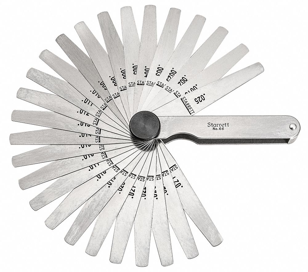 STARRETT Tapered Feeler Gauge Set Inch, 26 Feeler Blades, 0.0015 in to 0.025 in Thick Range