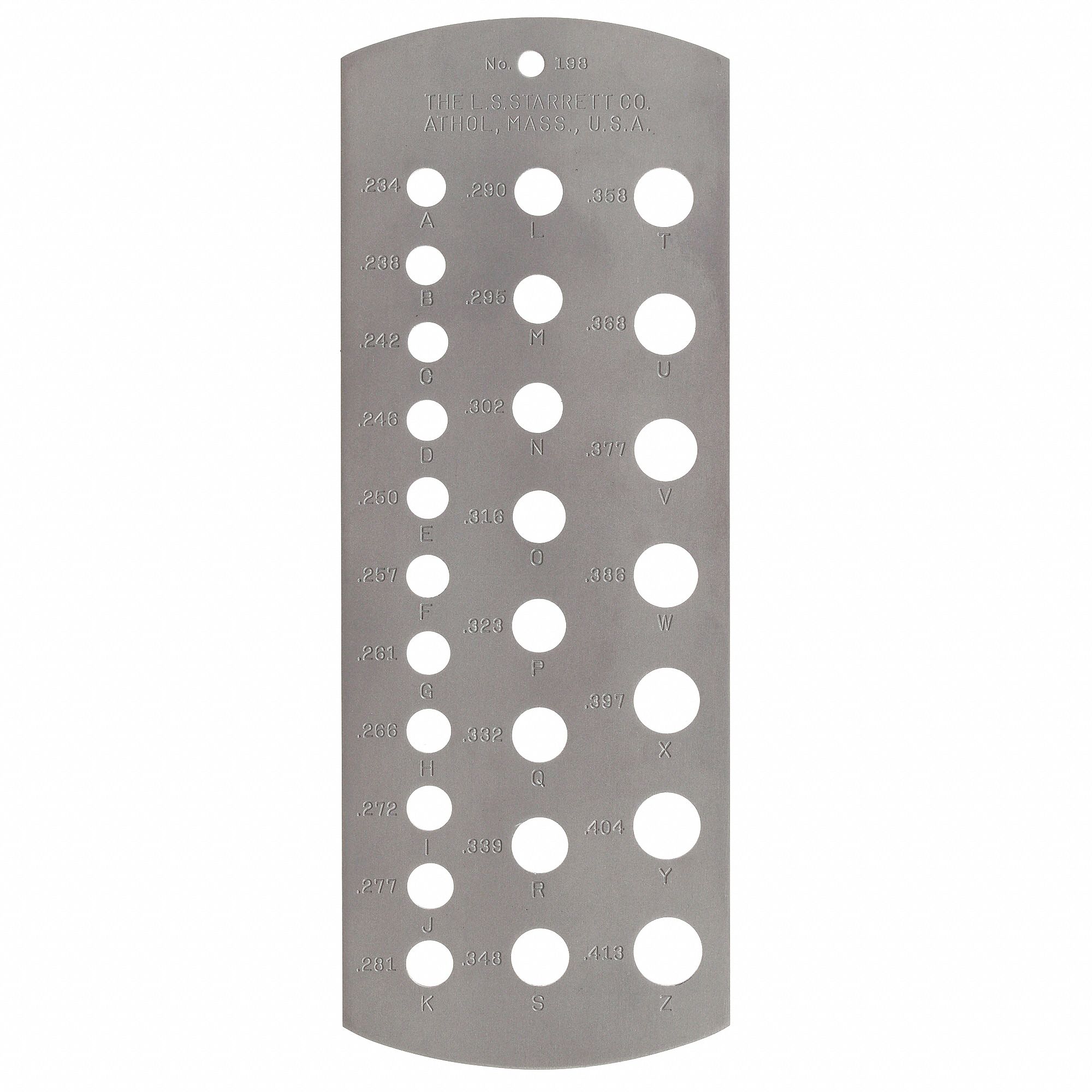 STARRETT, Fractional Inch, 2/0 AWG to 3 AWG Range, Drill Bit Gauge