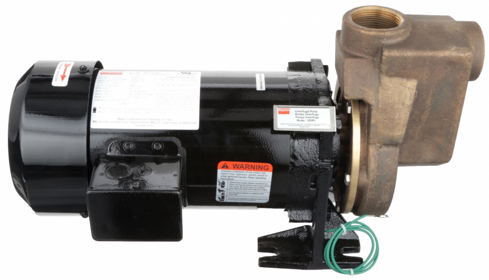 DAYTON 1HP Self Priming Centrifugal Pump, 52 ft Max. Head, 3/8" Max