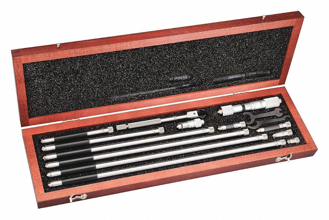STARRETT Inside Micrometer Set, 11/2 to 32" Range, Plain Thimble, 0.