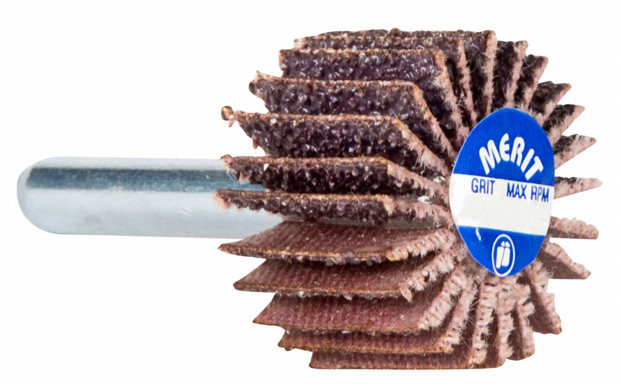 MERIT Mounted Flap Wheel Very Fine, Coated, 1 in, 1 in Face Wd, 1/4 in