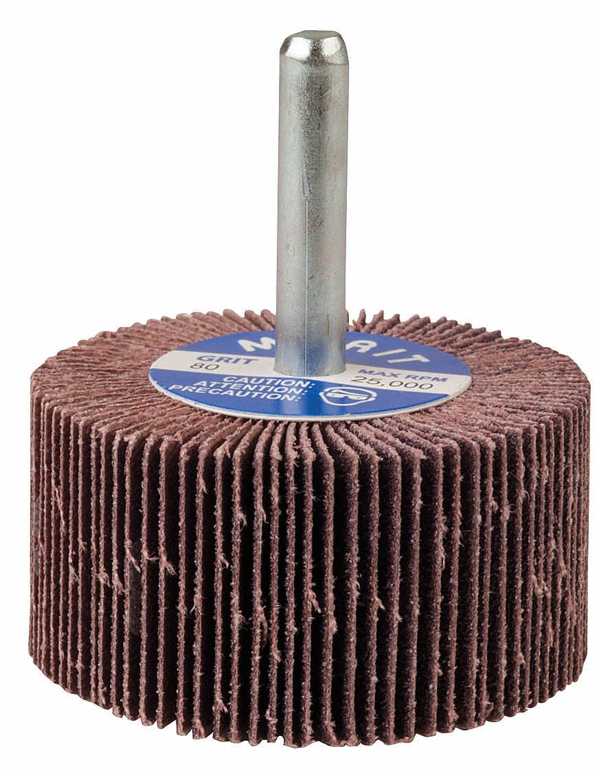 MERIT Mounted Flap Wheel Coarse, Coated, 2 in, 1 in Face Wd, 1/4 in