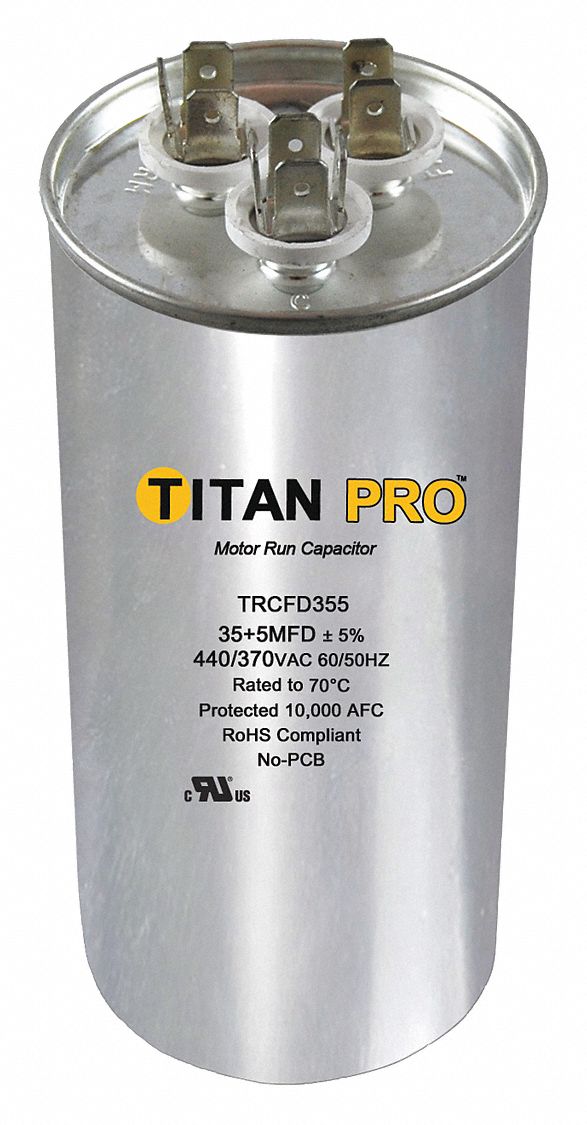 TITAN PRO Motor Dual Run Capacitor Round, 440/370V AC, 50/75, 4 7/16