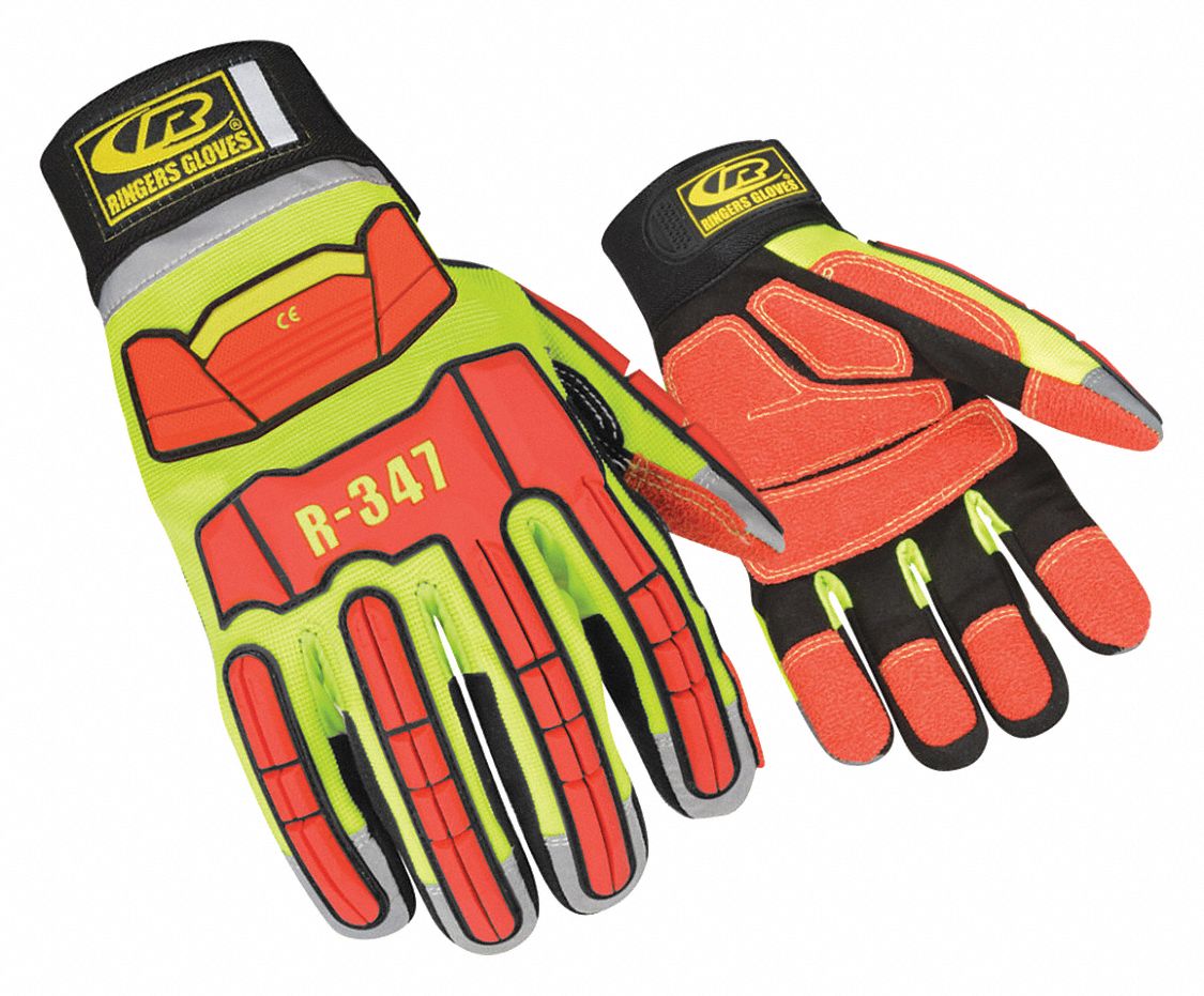 RINGERS GLOVES Mechanics Gloves High Visibility Green, 1 PR 30D897