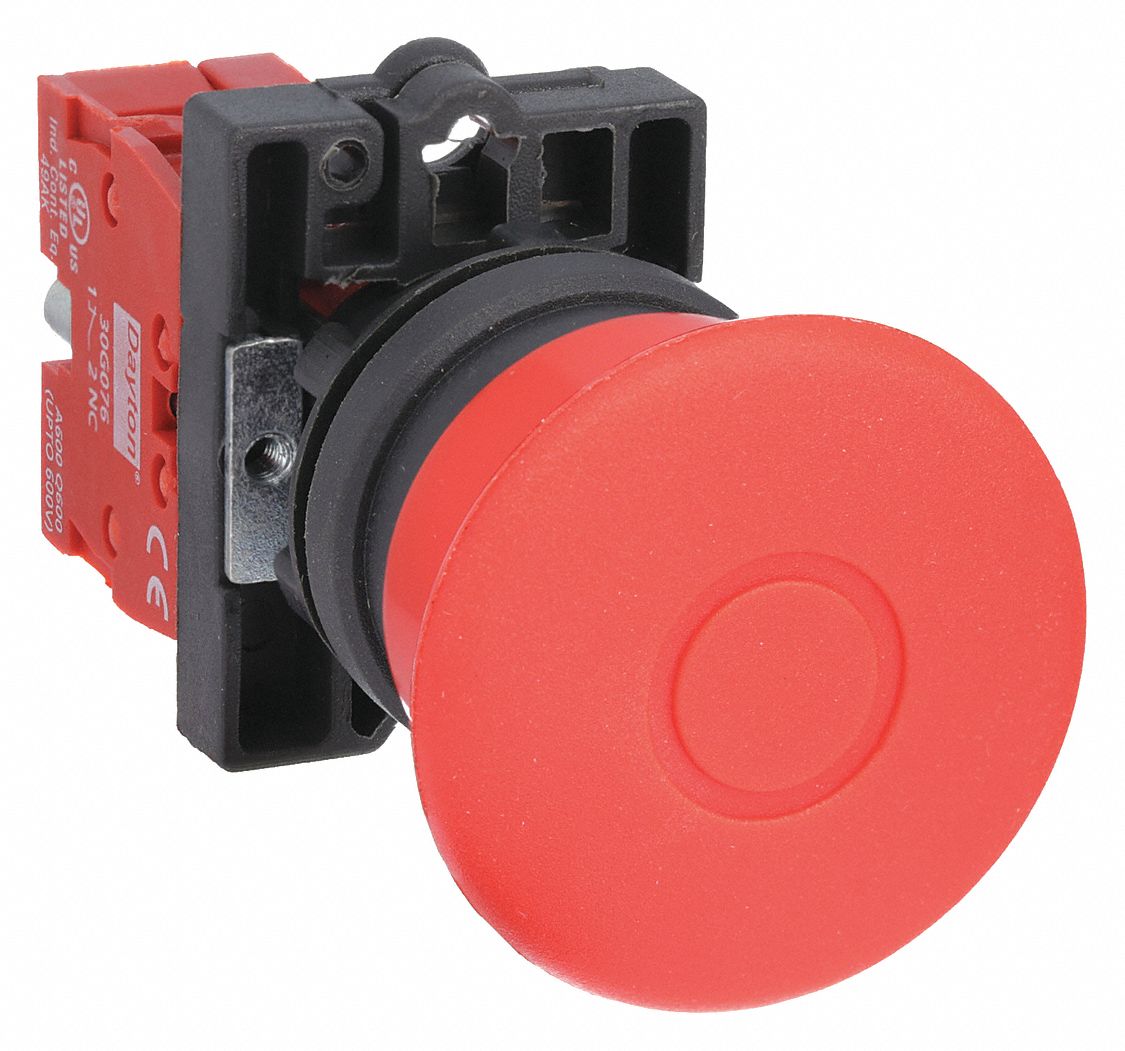 DAYTON Emergency Stop Push Button, Type of Operator 40mm Mushroom Head