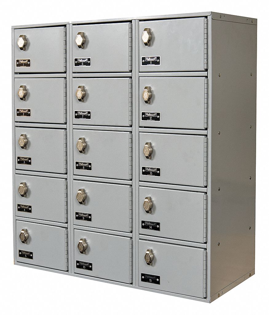 HALLOWELL Light Gray Cell Phone Locker, (3) Wide, (5) Tier, Openings