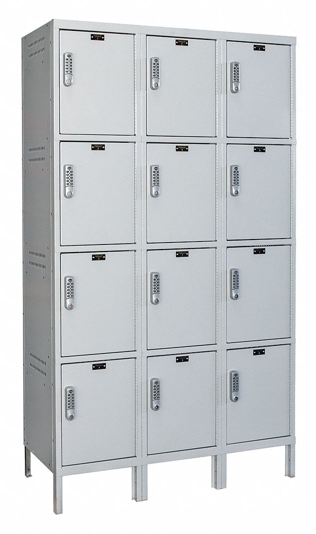 HALLOWELL Light Gray Box Locker, (3) Wide, (4) Tier , Openings 12, 45
