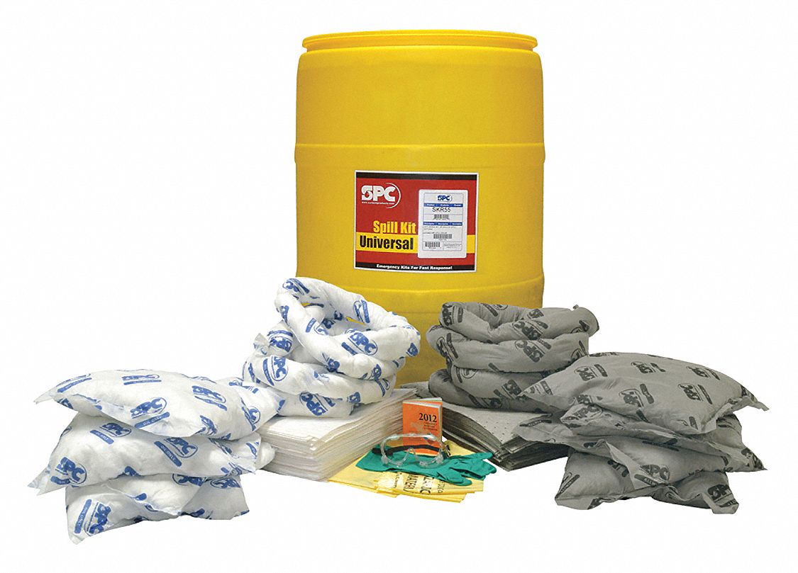 BRADY SPC ABSORBENTS, 55 gal Volume Absorbed Per Kit, Goggles/Nitrile