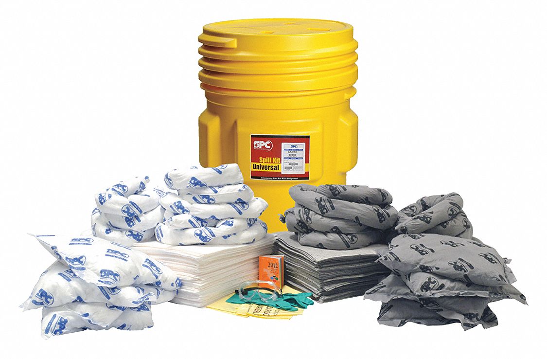 BRADY SPC ABSORBENTS, 63 gal Volume Absorbed Per Kit, Goggles/Nitrile