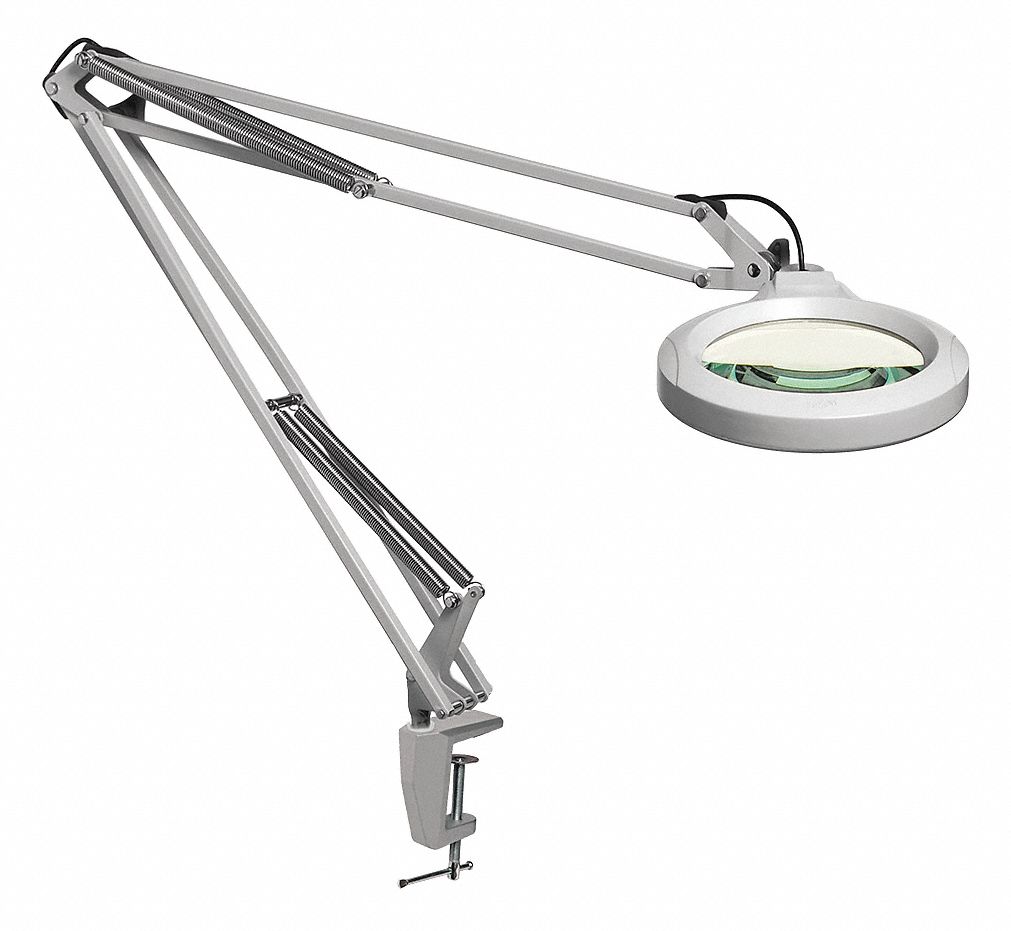 Round Magnifier Light, LED, 30 in Arm Length, 2.25x, 500 Lumens, Gray
