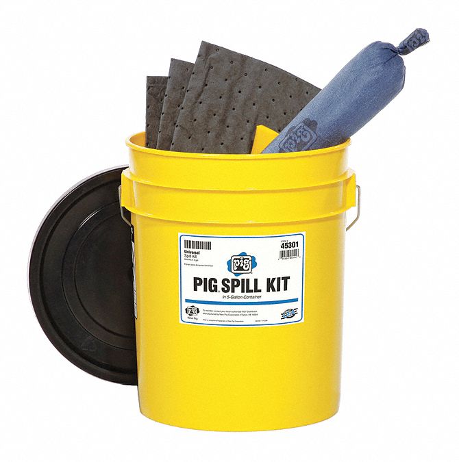 PIG Spill Kit, Fluids Absorbed Universal, Container Type Bucket, 5 gal