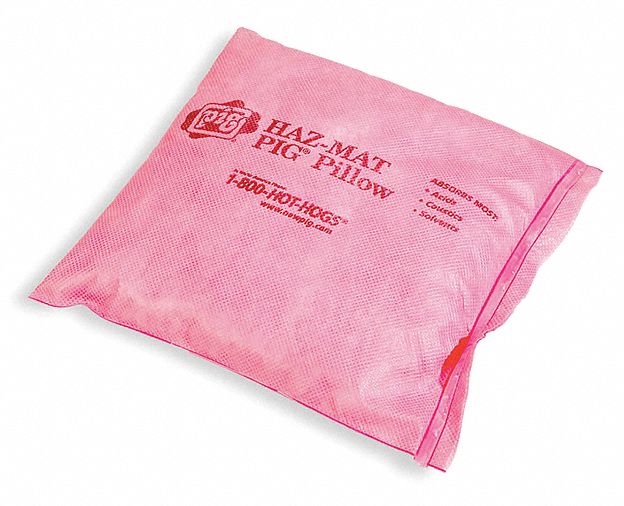 PIG Absorbent Pillow, Chemical, Hazmat, 2.34 gal, 8 in x 8 in, Polypropylene 30RC87PIL306