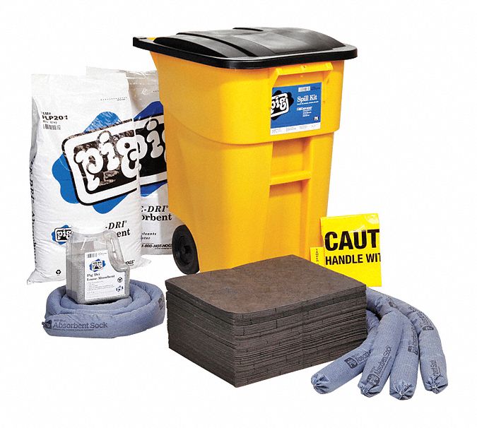 PIG, 37 gal Volume Absorbed Per Kit, Yellow, Spill Kit 30RD58KIT273