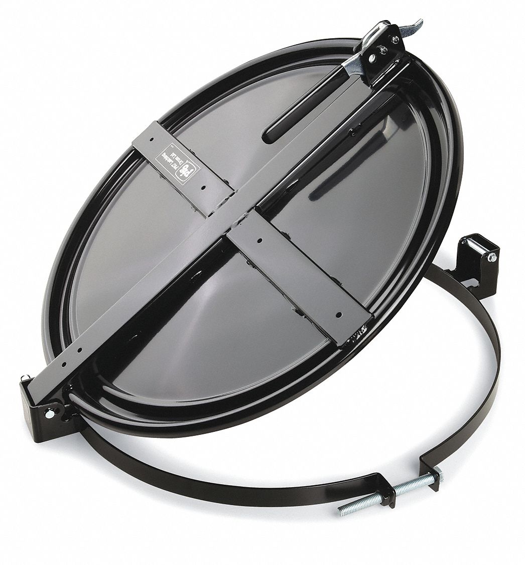 PIG Steel Drum Lid, Latching Lid, Black, Number of Openings 0, 23 1/4