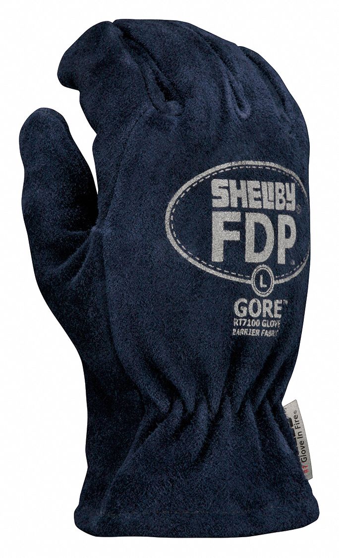 SHELBY Firefighters Gloves, Cowhide Leather Palm Material, Size M, Blue