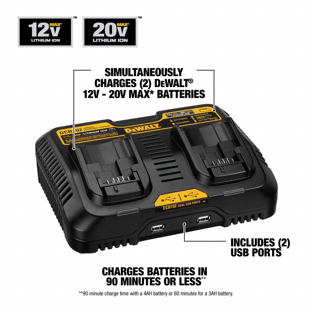 DEWALT Battery Charger: DEWALT®, Multi-Port Simultaneous Charging, For