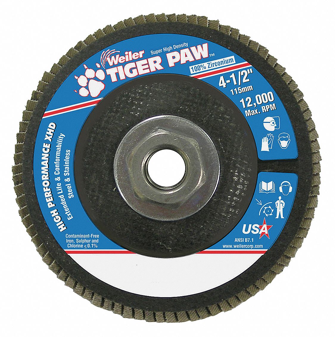 WEILER Type 27, Flap Disc, Zirconia Alumina, 4 1/2 in Disc Diameter, 80