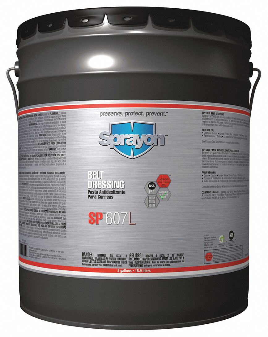 SPRAYON Belt Dressing Lubricant 40° to 450°F, P1 No Food Contact, No Additives, 5 gal, Pail