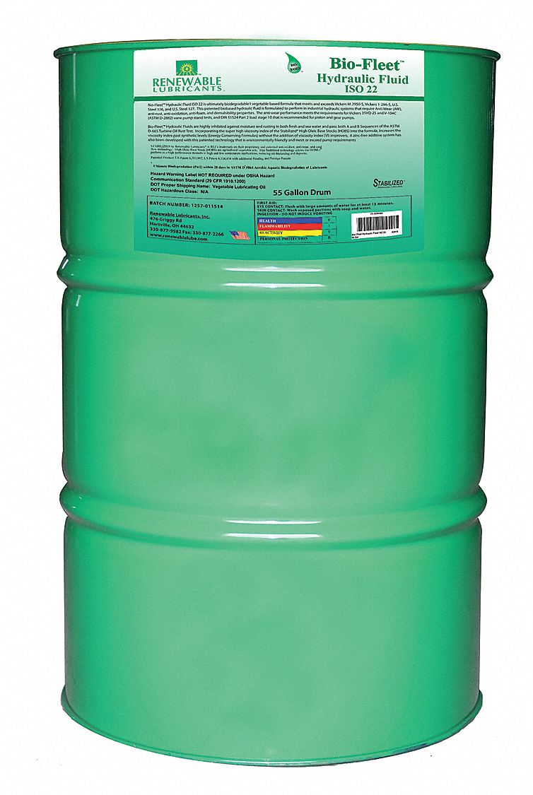 RENEWABLE LUBRICANTS Vegetable Oil Hydraulic Oil, 55 gal Drum, ISO