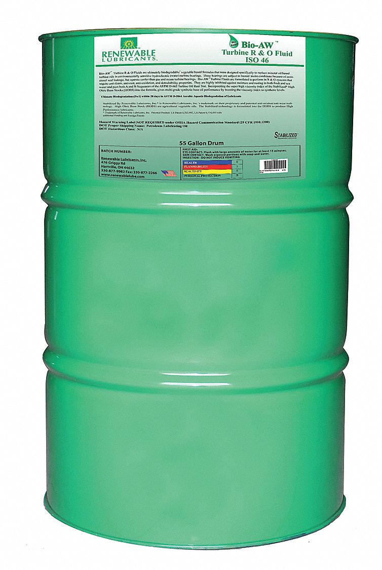 RENEWABLE LUBRICANTS Vegetable Oil R&O Oil, 55 gal Drum, ISO Viscosity