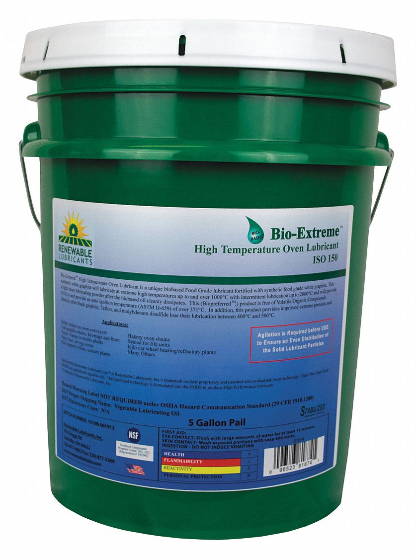 RENEWABLE LUBRICANTS Oven Chain Lubricant 13° to 588°F, H1 Food Grade