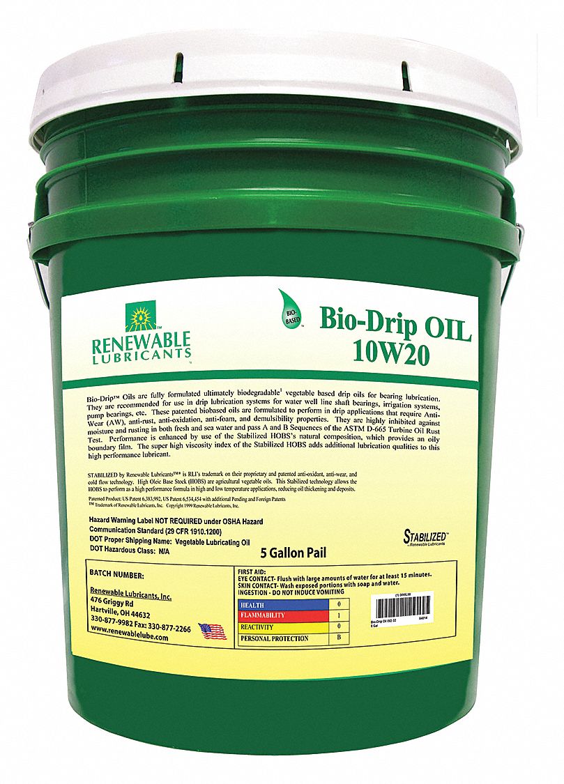RENEWABLE LUBRICANTS Drip Oil, Synthetic Base Oil, 5 gal 30WL5884014