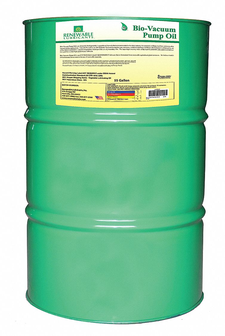 RENEWABLE LUBRICANTS, 55 gal, Drum, Vacuum Pump Oil 30WL6384106