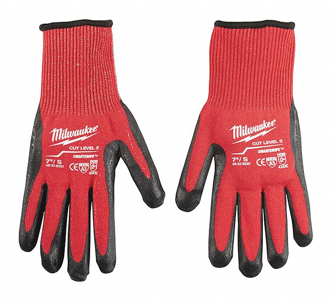 MILWAUKEE Knit Gloves XL ( 10 ), ANSI Cut Level A3, Palm, Dipped, Nitrile, HPPE ( 15 ga