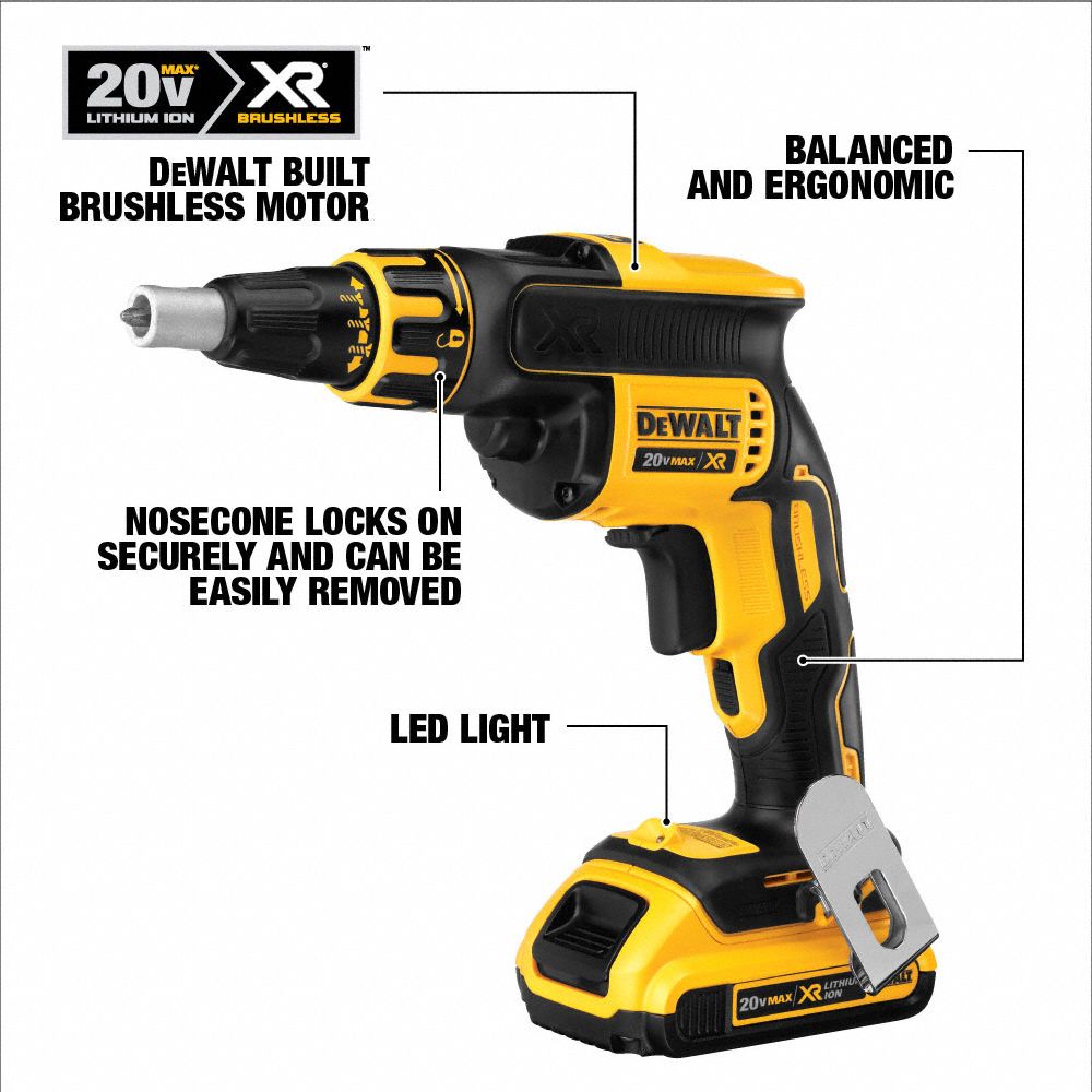 DEWALT Screw Gun, Cordless, 1/4 in Hex Drive Size, 4,400 RPM 31AC39