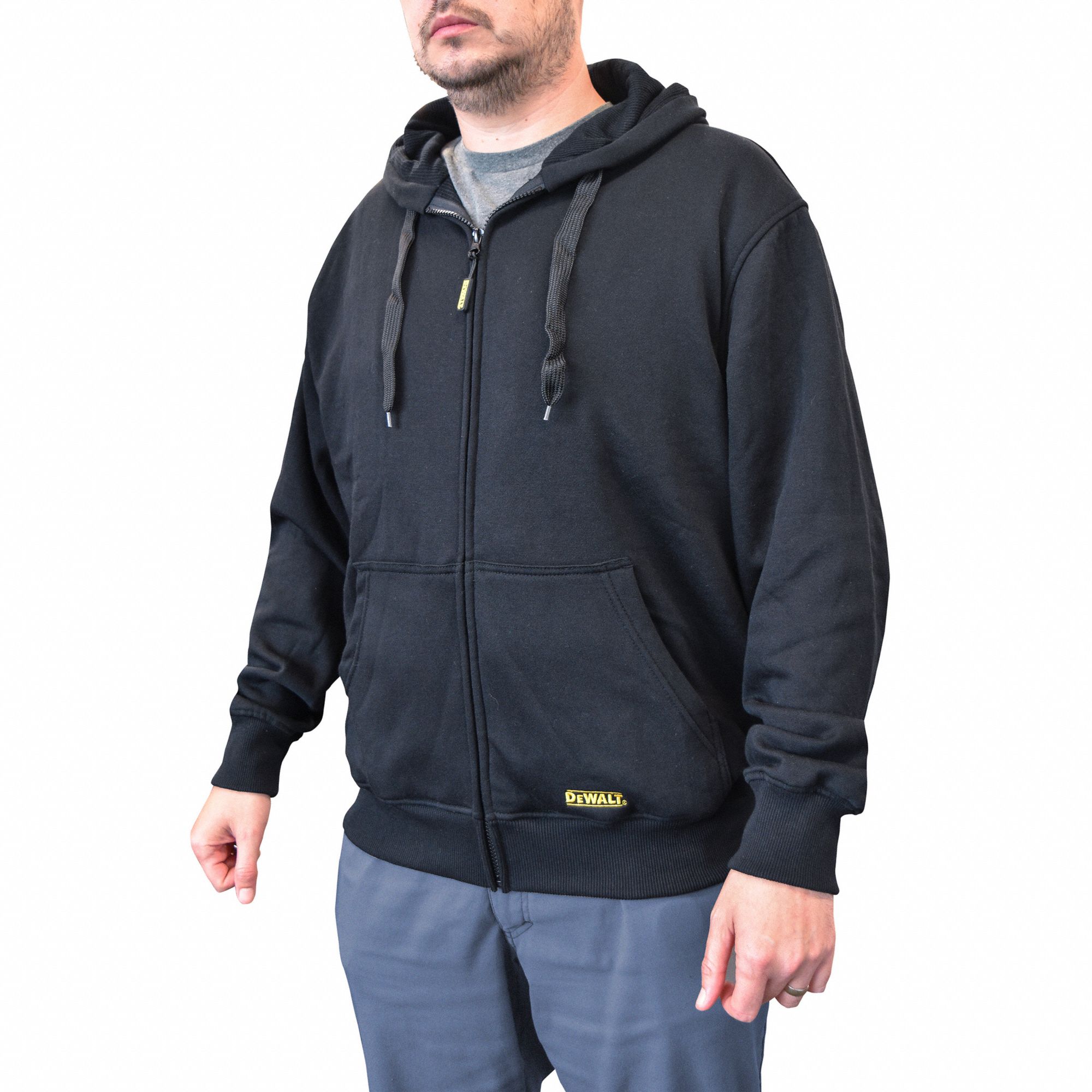 DEWALT Heated Hoodie Men's, L, Black, Up to 7.5 hr, 44 in Max Chest Size, 2 Outside Pockets