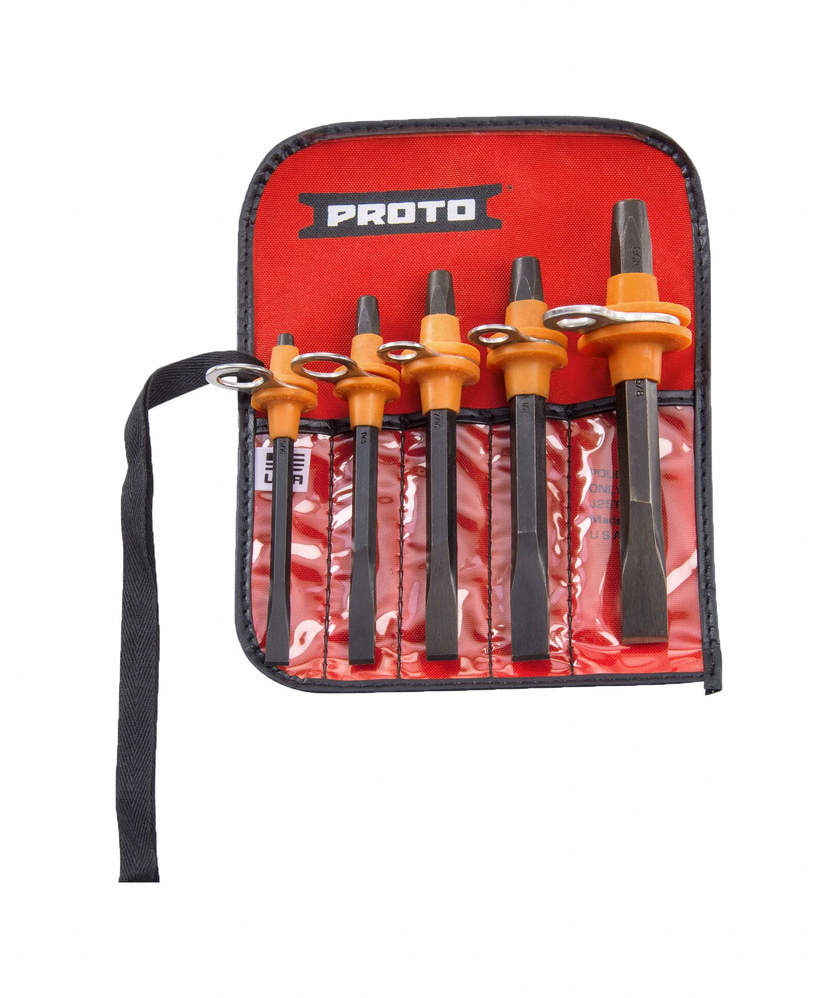 Steel, 5/16 in_3/8 in_7/16 in_1/2 in_5/8 in Blade Wd, Cold Chisel Set