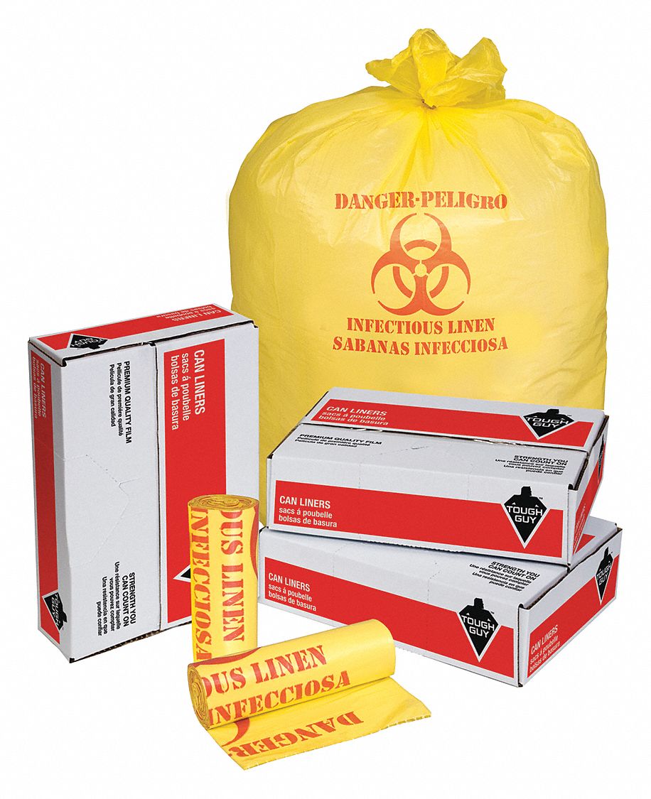 TOUGH GUY Biohazard Bags 44 gal Capacity, 37 in Wd, 50 in Ht