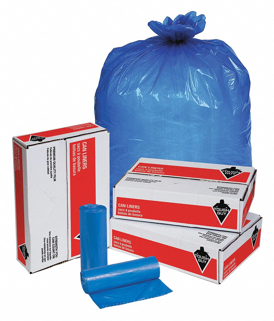 TOUGH GUY Biohazard Bags, 33 gal, LLDPE, Blue, No Legend, PK 100
