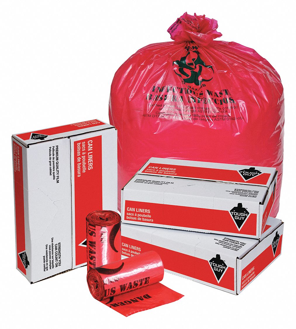 TOUGH GUY Biohazard Bags 45 gal Capacity, 40 in Wd, 48 in Ht
