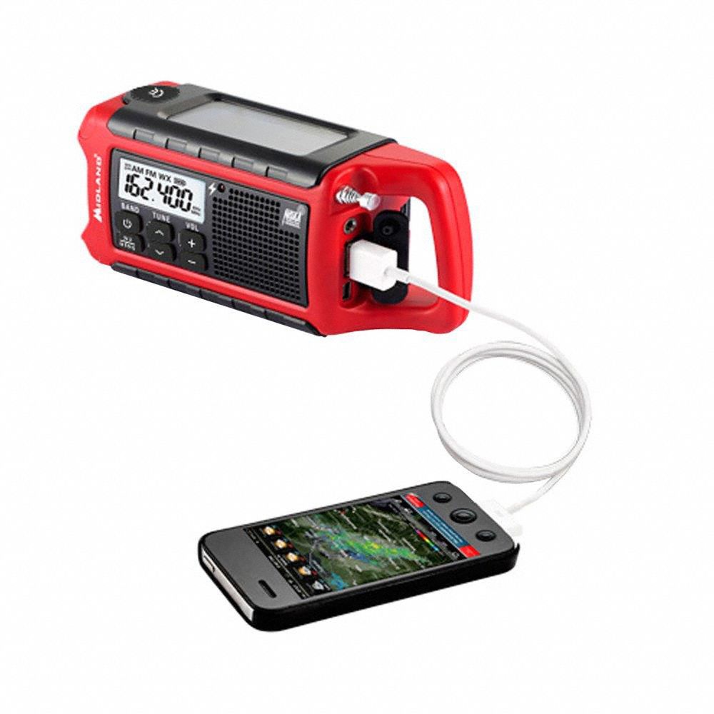 MIDLAND Portable Weather Radio, Red/Black, AM/FM, NOAA 31EX14ER210