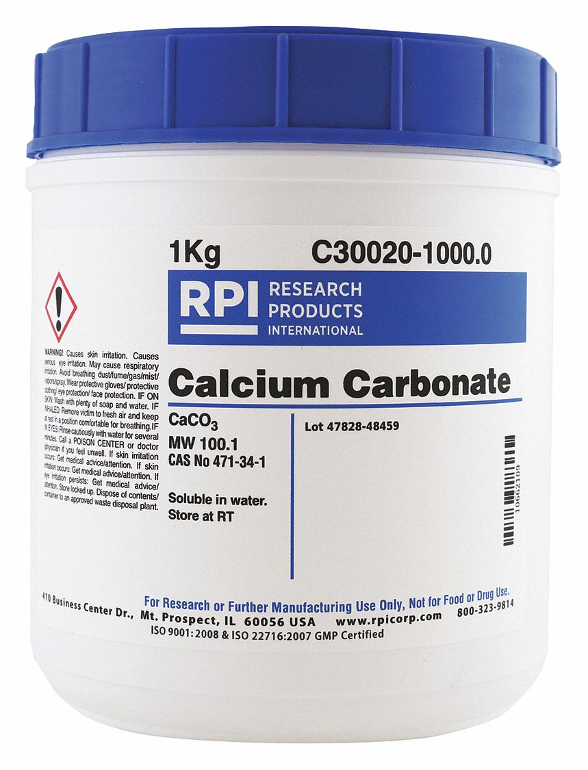 RPI Calcium Carbonate, Powder, 1 kg, 1 EA 31FX25C300201000.0 Grainger