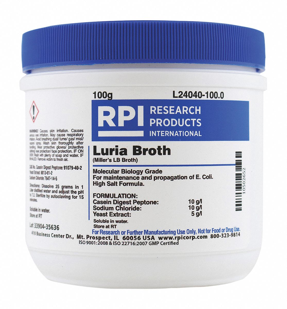 RPI Luria Broth (Millers LB Broth), Powder, 100 g, 1 EA 31FZ37L24040