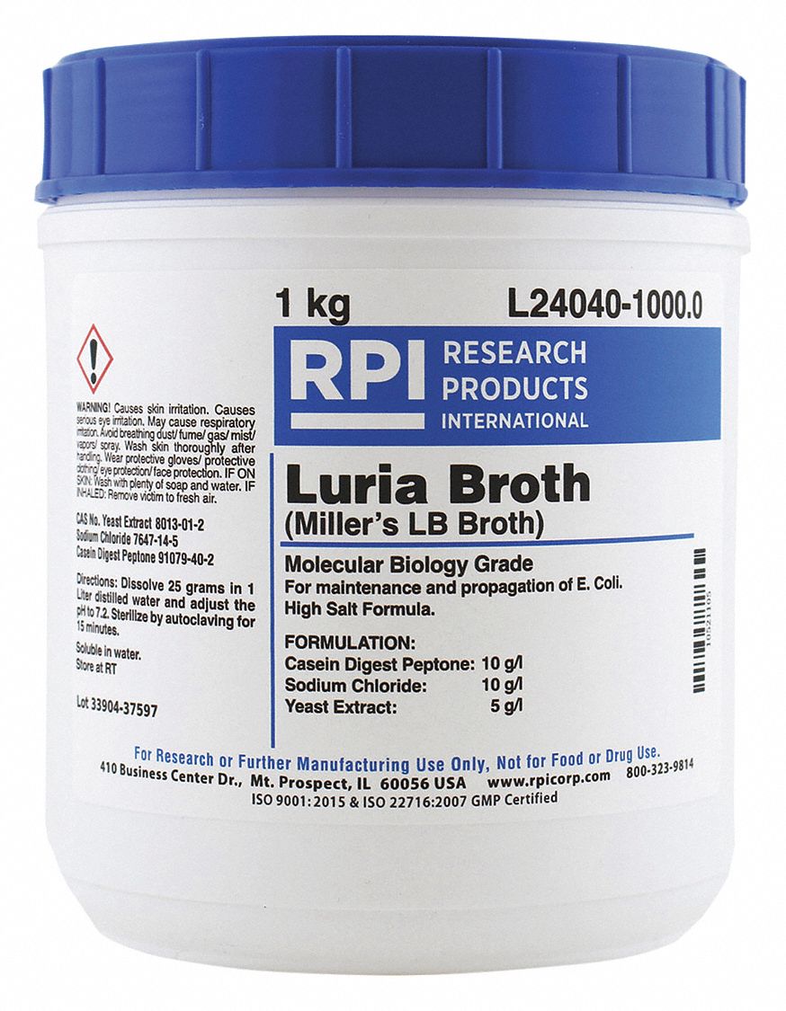 RPI Luria Broth (Millers LB Broth), Powder, 1 kg, 1 EA 31FZ38L24040