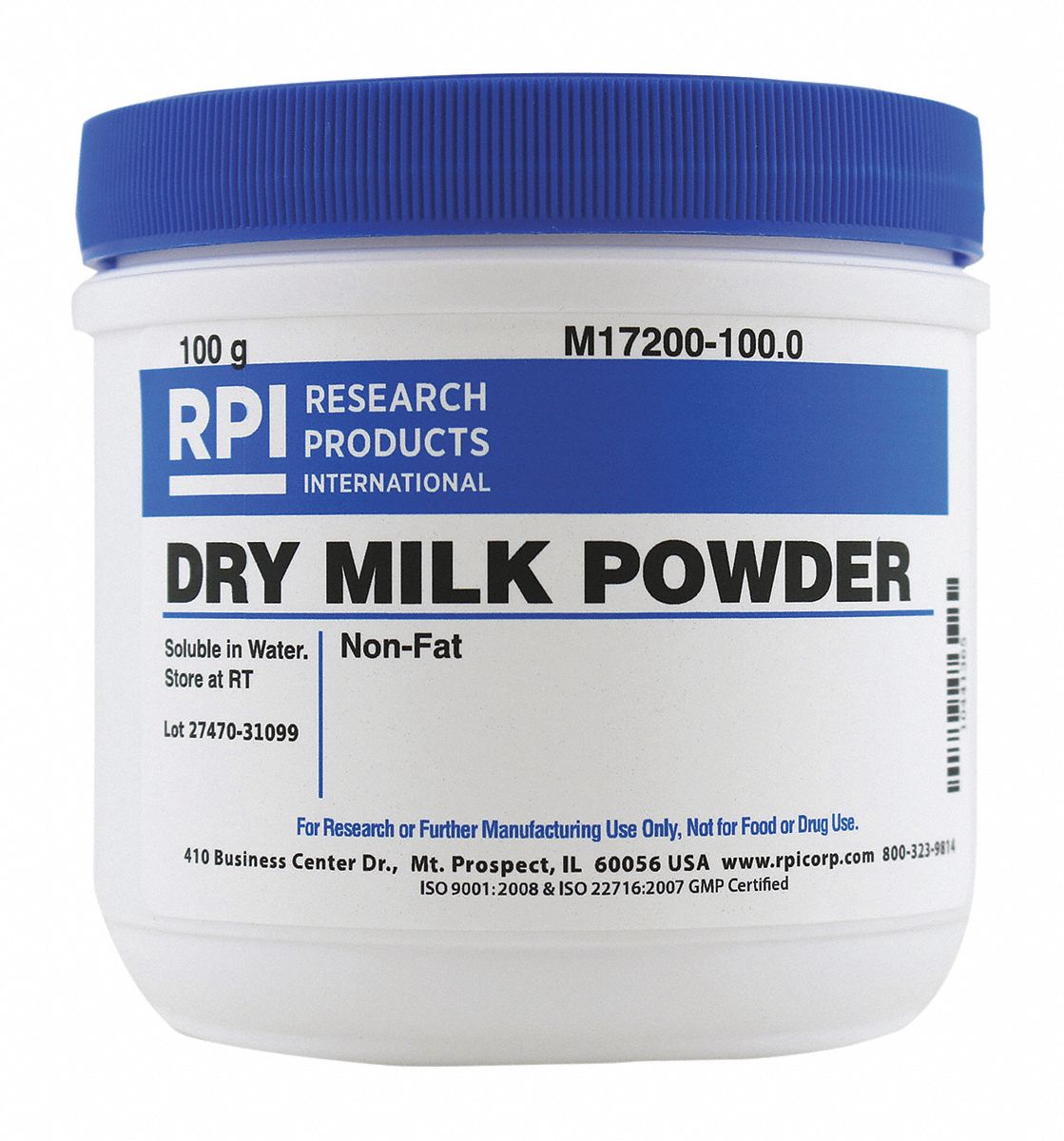 RPI Dry Milk Powder, Powder, 100 g, 1 EA 31FZ82M17200100.0 Grainger