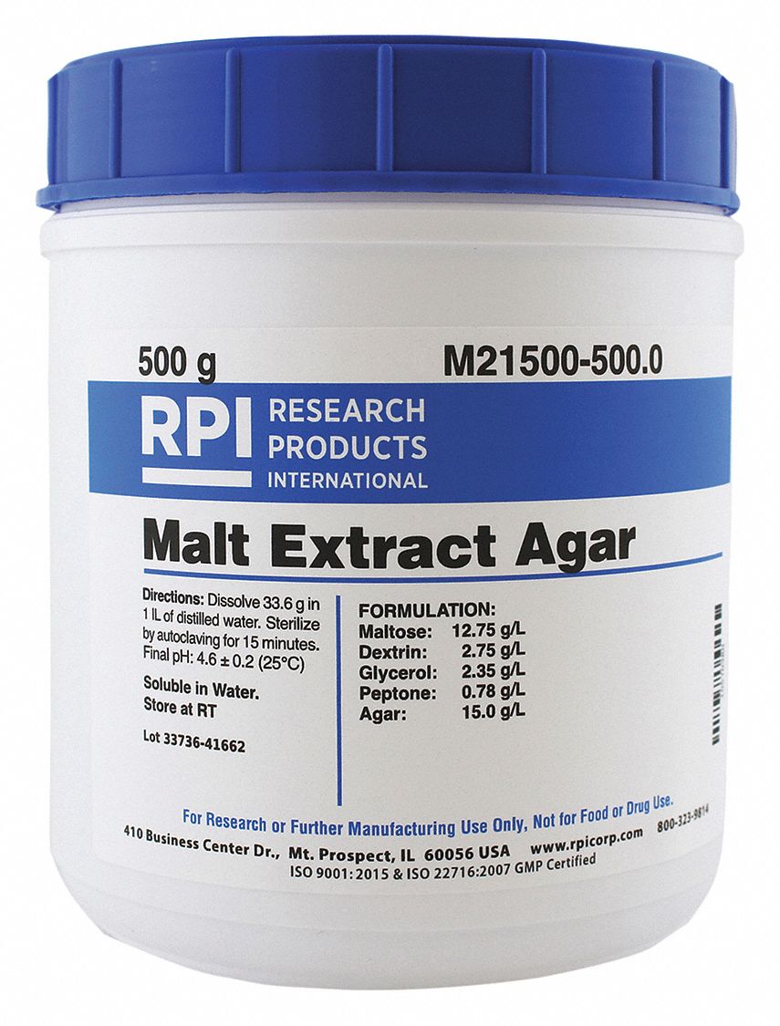 RPI Malt Extract Agar, Powder, 500 g, 1 EA 31FZ90M21500500.0 Grainger