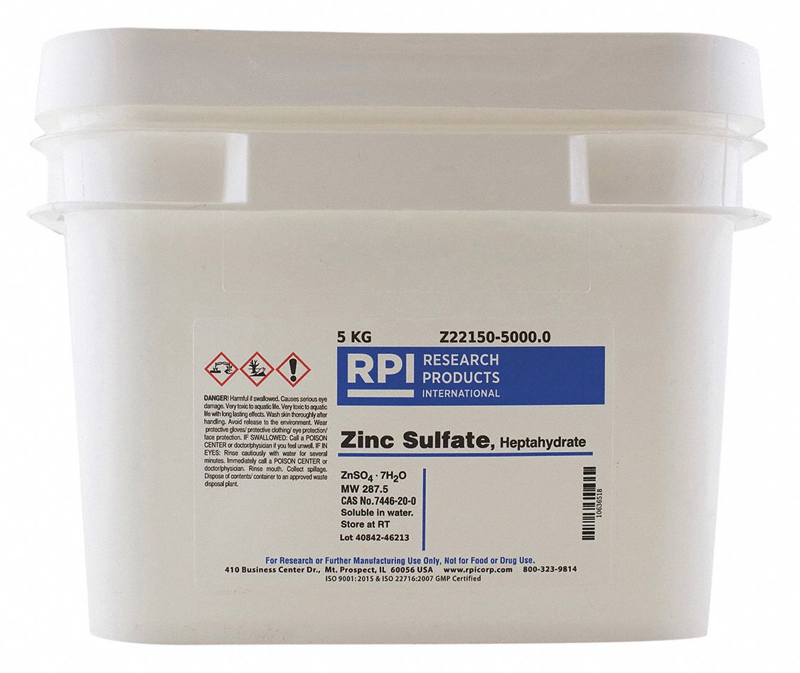 RPI Zinc Sulfate Heptahydrate 5 kg Container Size, Powder 31GE98