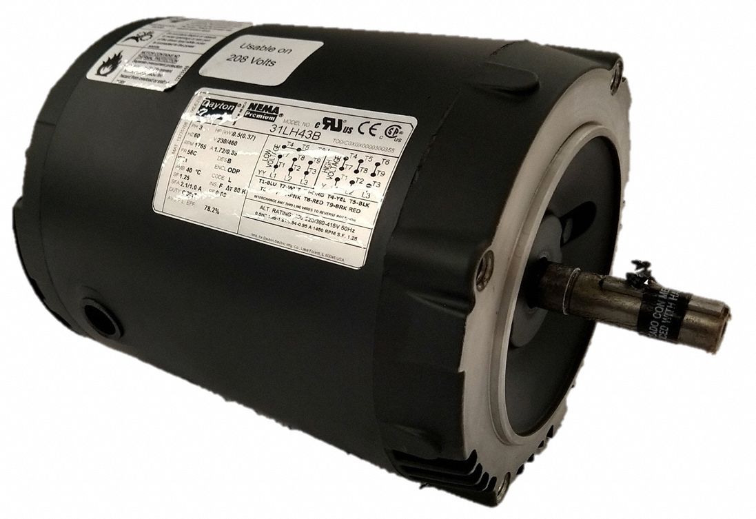 DAYTON General Purpose Motor, 1/2 HP, 3-Phase, Nameplate RPM 1,765