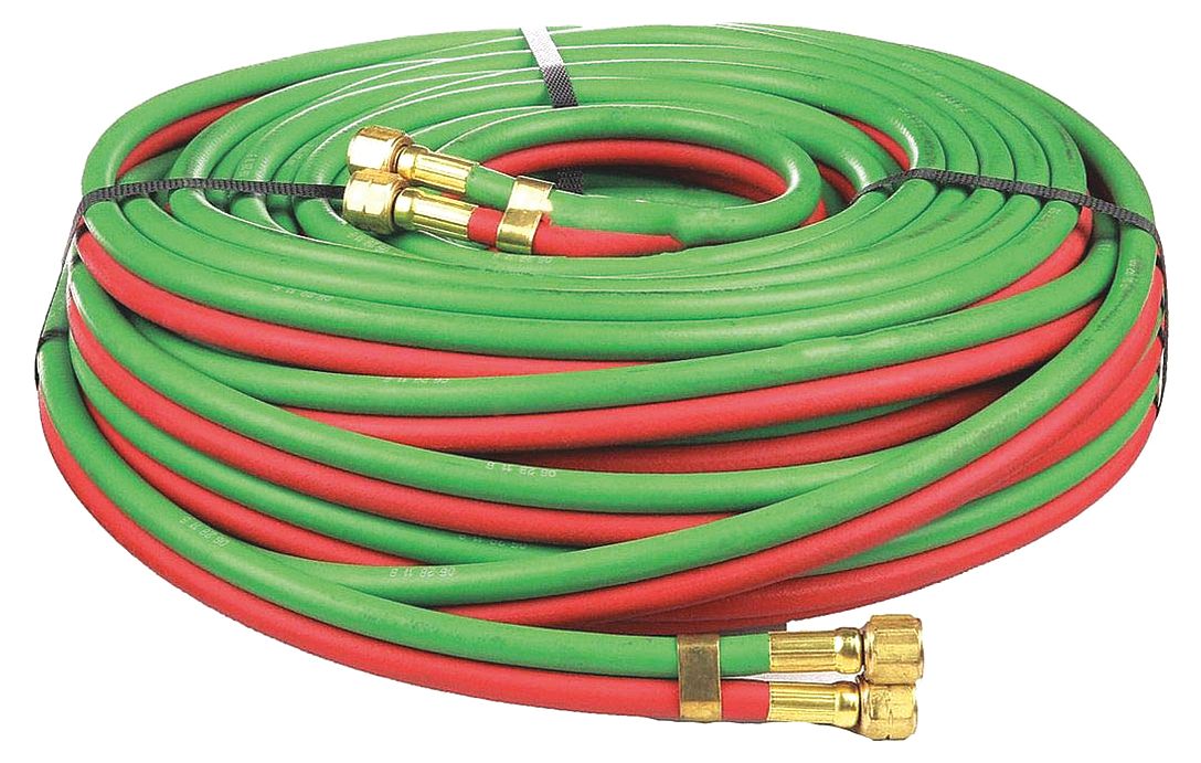 RADNOR Twin Line Welding Hose, Hose Grade T, 3/8 in, 50 ft, Green, Red