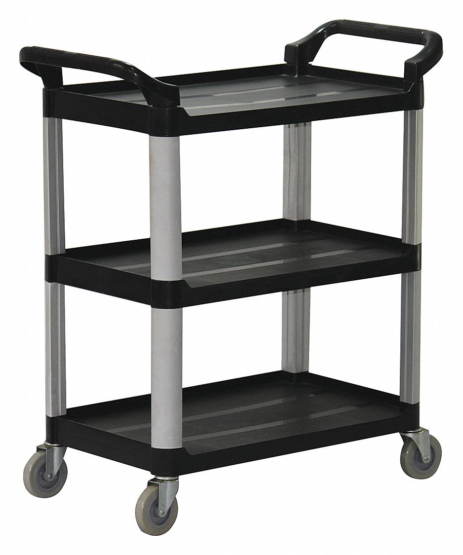 GRAINGER APPROVED Plastic Flat Handle Deep Shelf Utility Cart, 550 lb