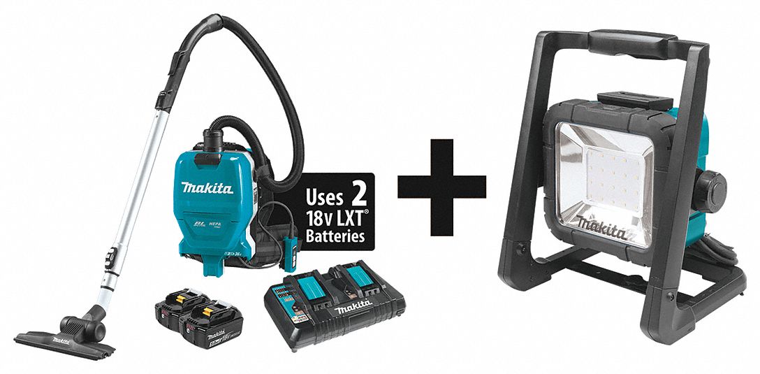 MAKITA Backpack Vacuum, 70 cfm, HEPA Vacuum Filtration Type, 1/2 gal, 9