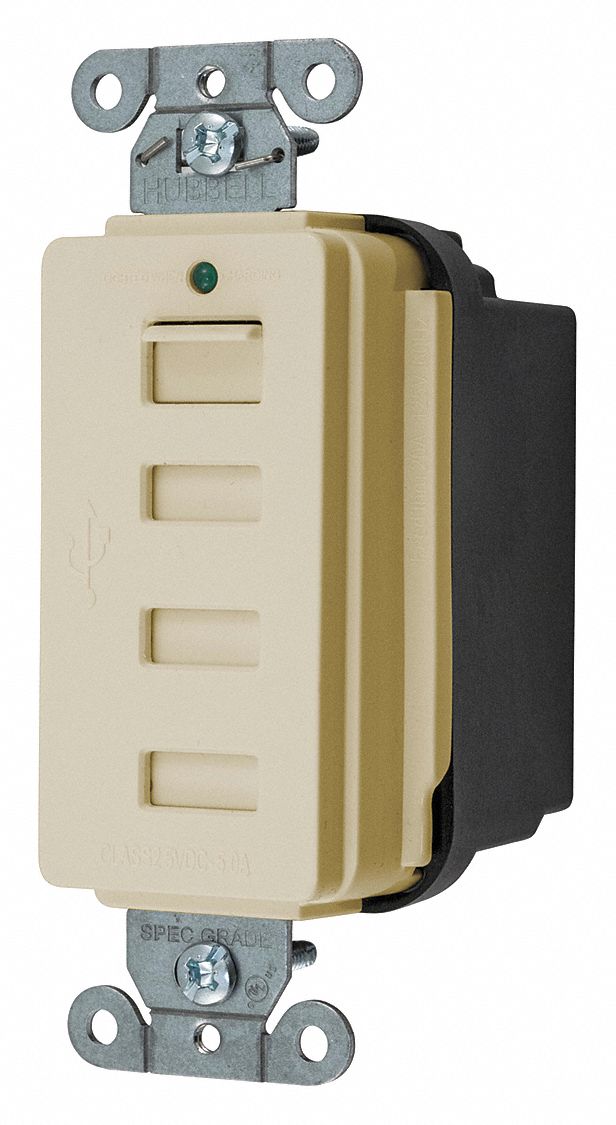 HUBBELL WIRING DEVICEKELLEMS 20A Commercial Receptacle, Ivory; Tamper